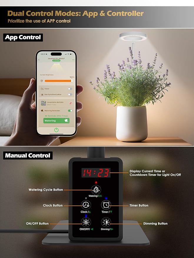 Grow Light with Stand, LED Plant Light for Indoor Plants, Full Spectrum Grow Lamp, Adjustable Height (Black, 8W)
