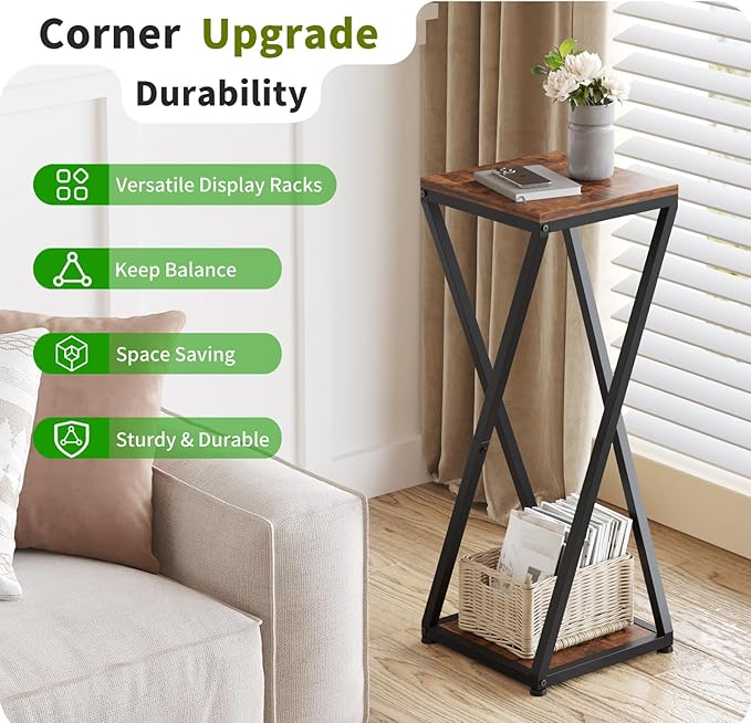 2-Tier Tall Plant Stand Indoor, Corner Plant Stands for Indoor Plants Multiple, Small End Table for Living Room, Corner Side Table for Home Decor