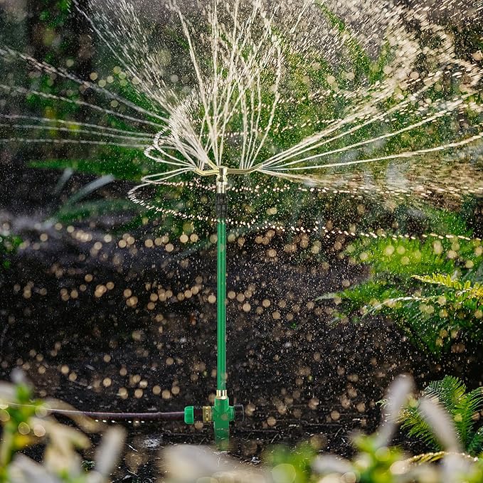 [2 Pack] RESTMO 3-Arm Sprinkler with Adjustable Telescoping Base, 360 Degree Rotation High-Rise Lawn Sprinkler for Large Area Coverage, Gardening Watering System Sprinklers, Lawn Irrigation System