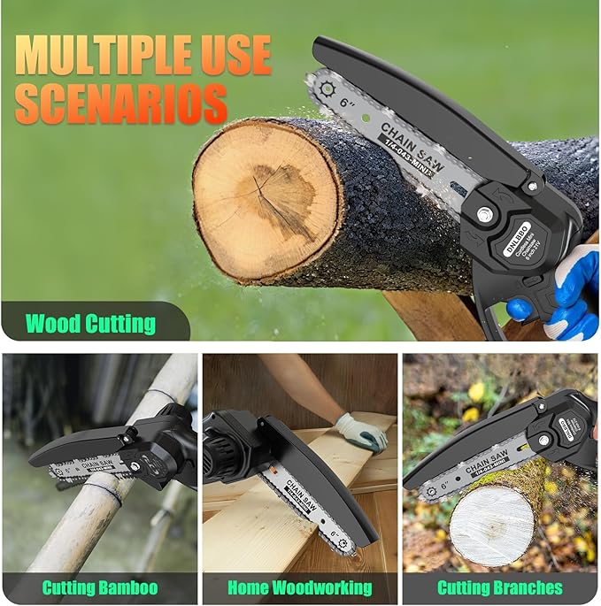 Mini Chainsaw Cordless, 6 inch Electric Chain Saw, Gardening Tool Saw for Wood/Tree Cutting, Garden & Household Use Stocking Stuffers Gift for Men Dad Husband(2 Batteries)