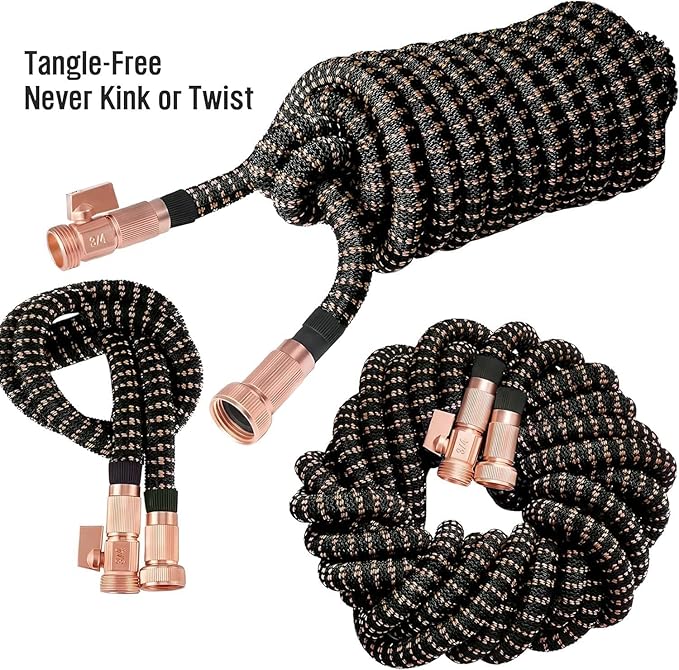 100FT Expandable Garden Hose - with 10-Function Spray Nozzle - Lightweight, Flexible, 3/4" Solid Brass Fittings-champagne