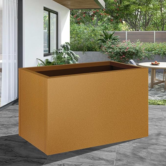 Corten Steel Planter Box 32"x16"x16", Metal Planter Spliced Flower Pot with Partitions, Outdoor & Indoor Large Rectangular Planter Box for Porch, Patio, Garden, Commercial Décor