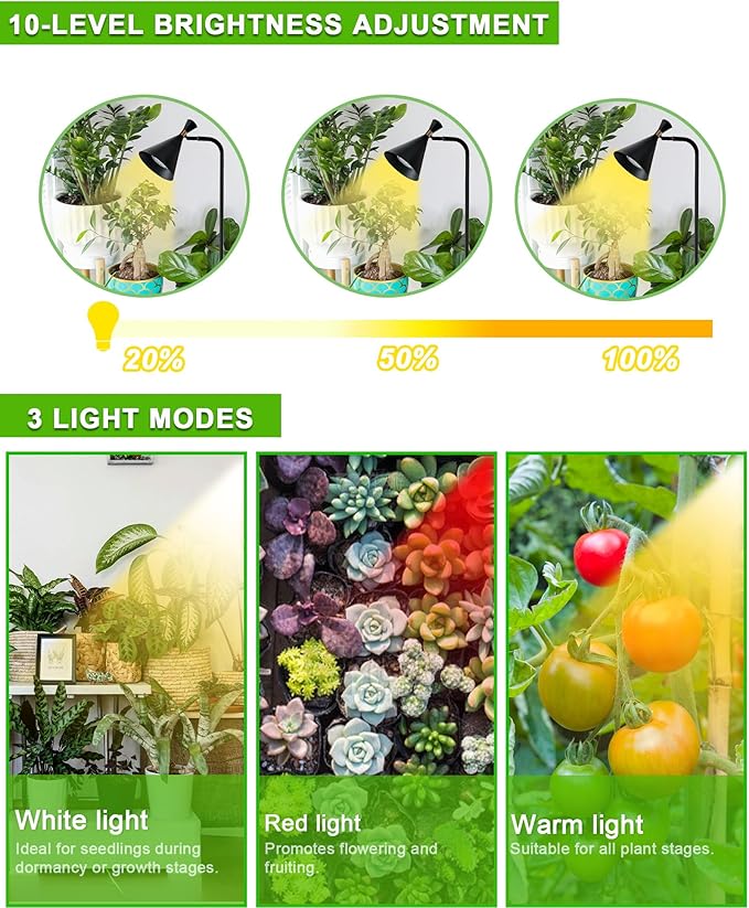 Standing Plant Grow Light, LED Growing Light Full Spectrum for Indoor Plants，4/8/12H Timer, Flow Grow Light for Tall Large Indoor Plants