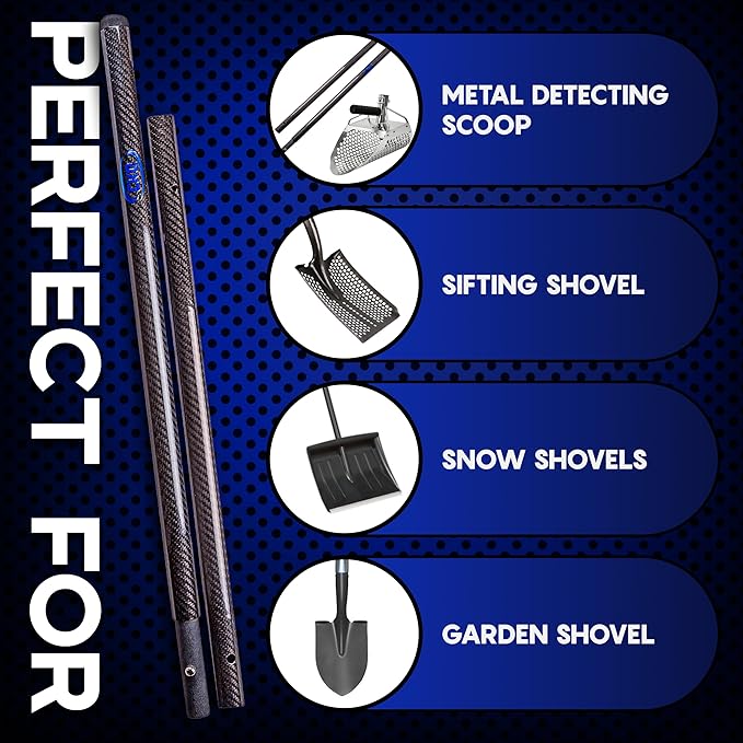 CKG Carbon Fiber Travel Sand Scoop Shovel Handle Universal Lightweight Pole for Beach Metal Detecting Long Rod with 28.5mm/1 1/8 " Diameter