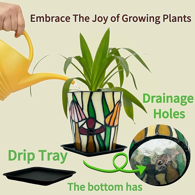 Stained Glass Mushroom Planter,Mushroom Pot with Drainage Holes,Unique Indoor and Outdoor Plant Pots, Funny Sansevieria Garden Planters, Gifts for Gardeners Woman Visit The Store