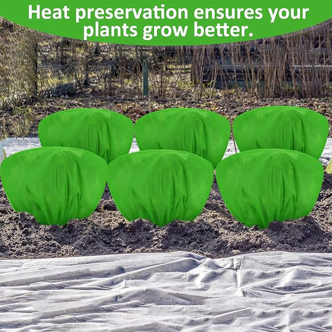 18 Pcs Winter Plant Covers Freeze Protection 39.4x23.6 Inch Horizontal Shrub Tree Plant Protection Bags Frost Blanket with Drawstring for Fall Winter Outdoor Garden Planting (Green)