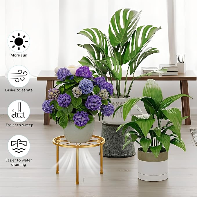 5 Pack Small Potted Plant Stands,Metal Plant Stand for Outdoor Indoor Plants,Heavy Duty Flower Pot Stands for Multiple Plants,Decoration Display Racks for Patio Garden(GoldS)