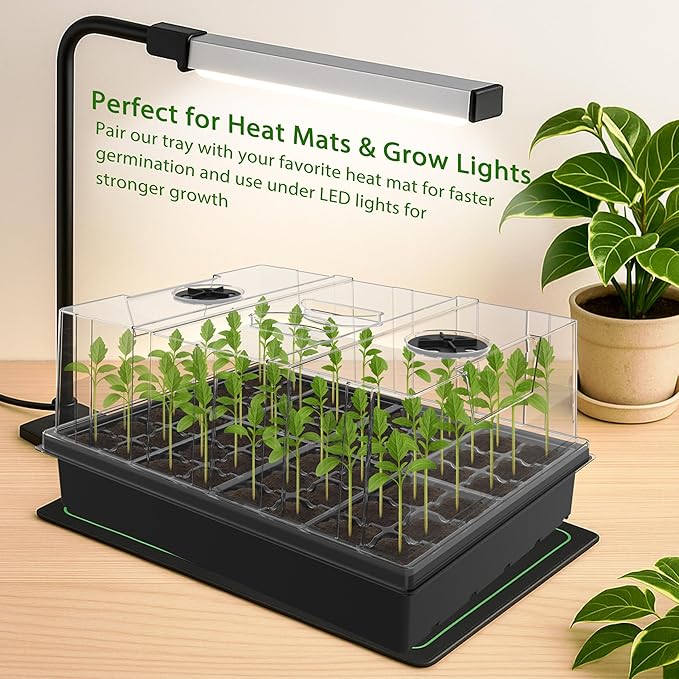 Gardzen Seed Starter Trays, 3 Set Seed Starting Kit with High Dome & Sturdy Base, Reusable Plant Starter Trays with Clear Cells for Seedlings and Microgreens