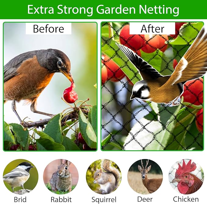 Bird Netting 25x50 ft,1" Mesh Garden Netting Pest Barrier for Plants, Fruit Trees, Vegetables, Extra Strong Woven Mesh Poultry Net for Chicken Run, Animal Fencing Against Birds, Deer, Poultry