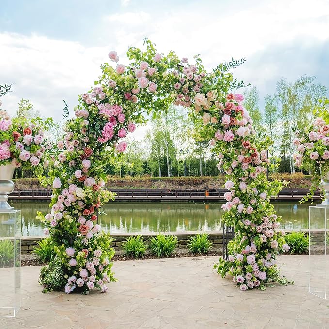 Outvita 7FT Garden Arch Arbor with Plant Stand, Heavy Duty Metal Arbour Archway, Decorative Frame Stand Trellis for Wedding Ceremony Party Plant Climbing Rose Vines Lawn