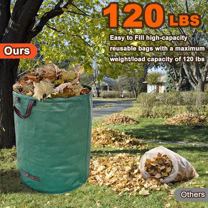 Reusable Yard Waste Bags, 72 Gallon Lawn and Leaf Garden Bags, 3 Pack Heavy Duty Garden Bags with Reinforced Carry Handles, Camping Yard Recycling Bag For Leaves, Lawn Debris & Grass Clippings