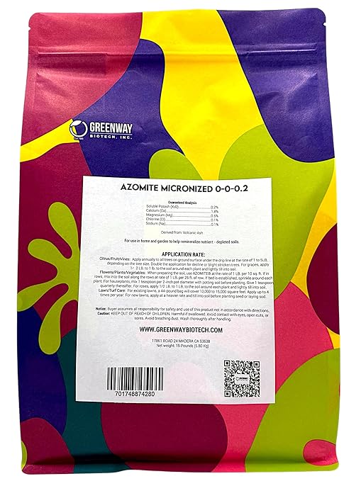 Greenway Biotech, Inc. Azomite Rock Dust Volcanic Ash Organic Fertilizer with Micronutrient & Trace Minerals- Natural Mineral Soluble Plant Fertilizers for Enhances & Increases Crop Yield (15 Pounds)