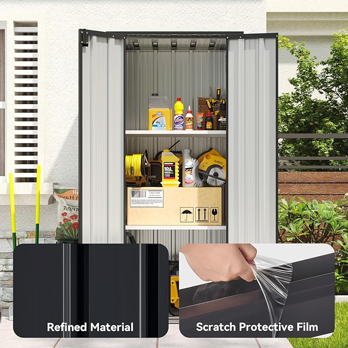 Aoxun 22 Cu.Ft Outdoor Storage Cabinet Outdoor Metal Shed with 2 Adjustable Shelves 3 Layer Indoor& Outdoor Waterproof Vertical Storage Shed for Patio Garden, Garage, Porch (Dark, 2.5'x1.5')