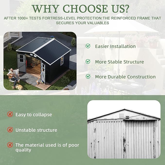 8x10 SF Outdoor Storage Shed,Metal Shed with Lockable Doors & 4 Daylight Windows,Garden Tool Shed w/Air Vents & Sloped Roof, Ideal for Backyard,Patio,Lawn,Dark Gray