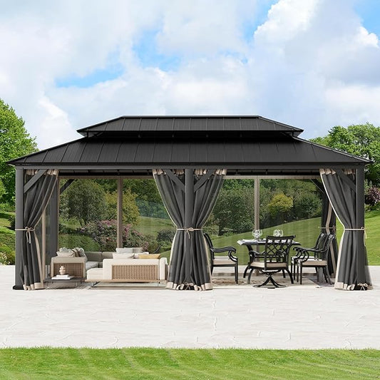 Gazebo Mosquito Netting Replacement Universal 4-Panel Sidewalls 12' x 20', Outdoor Gazebo Mosquito Nettings with Double Zipper, Replacement for Patio Canopy, Garden (Mosquito Net Only)