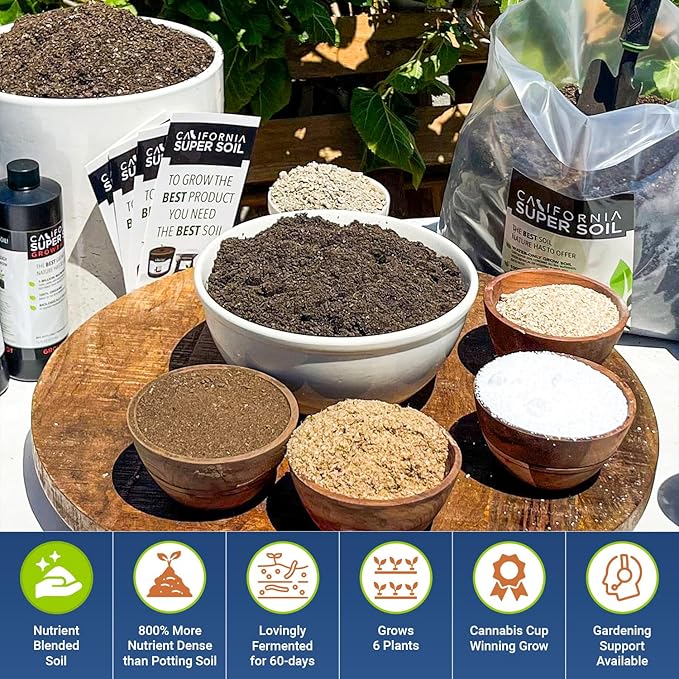 California Super Soil Premium 100% Organic Autoflower Super Soil - 18+ Nutrient Blend - Garden Soil for Indoor Grow Kit - 18Lbs Bag - Grows 6 Plants