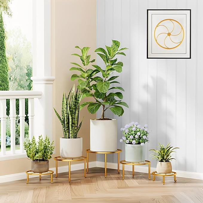 5 Pack Metal Potted Plant Stand Anti-Rust Iron Flower Pot Stands Outdoor Plant Holder,Short Samll Flower Pot Holder Large Rustproof Iron Garden Container