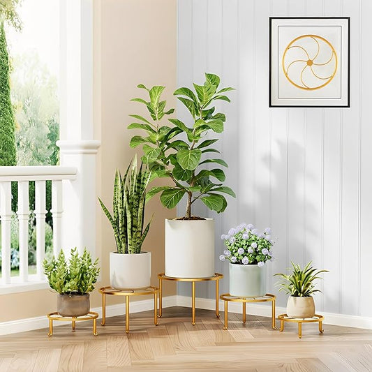 5 Pack Metal Potted Plant Stand Anti-Rust Iron Flower Pot Stands Outdoor Plant Holder,Short Samll Flower Pot Holder Large Rustproof Iron Garden Container