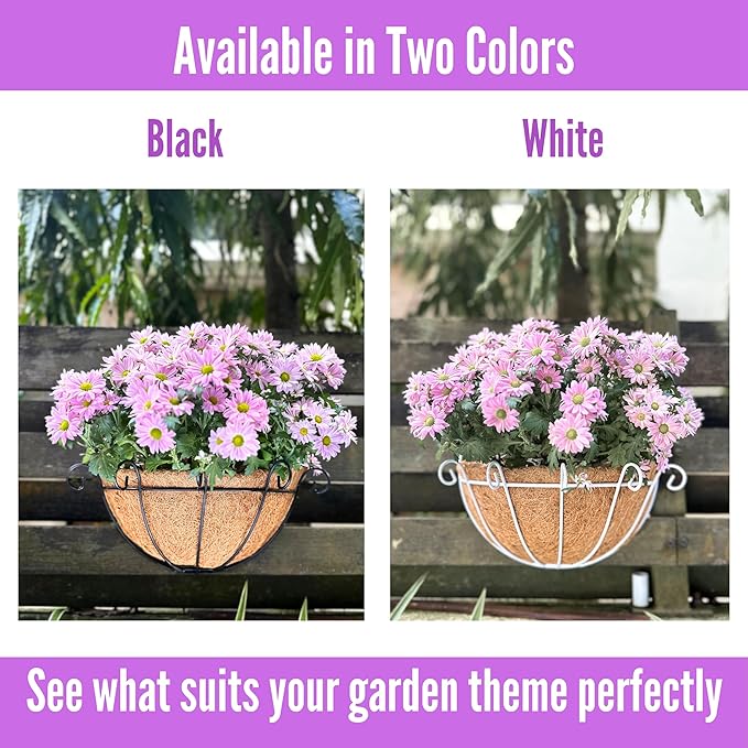Shoplala Wall Planters Outdoor Plants (10 Inch, 6 Pack) Balcony Planters Railing Hanging Fence Planter Over Railing with Coco Liner, Wall Mounted Flower Basket Black Metal Wire Deck Porch Patio Garden