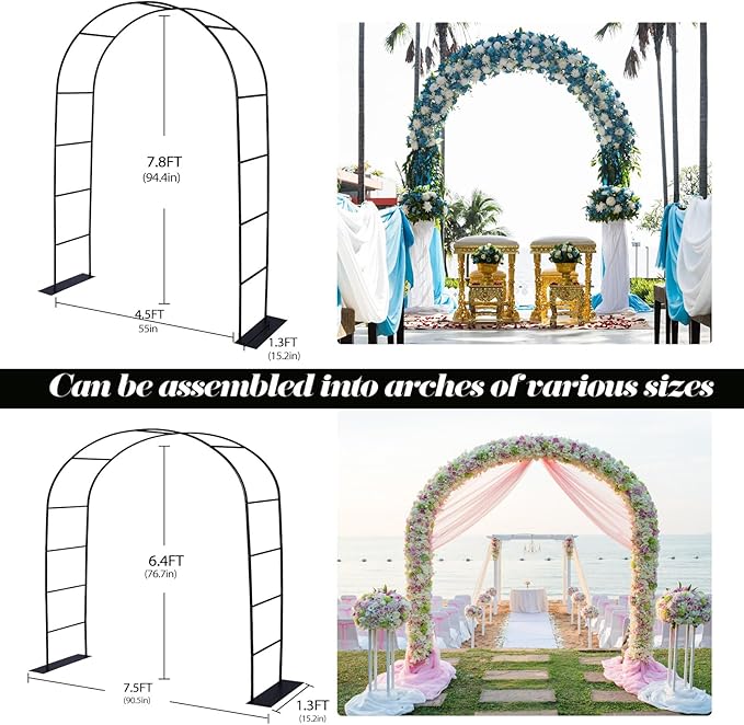 Thickened Tube Garden Arch, Wedding Arch- 4.6 * 7.8 or 6.4 * 7.5Ft, Easy to Assemble, Long Lasting and Durable, Metal Arch for Garden Arbor Trellis & Climbing Plant