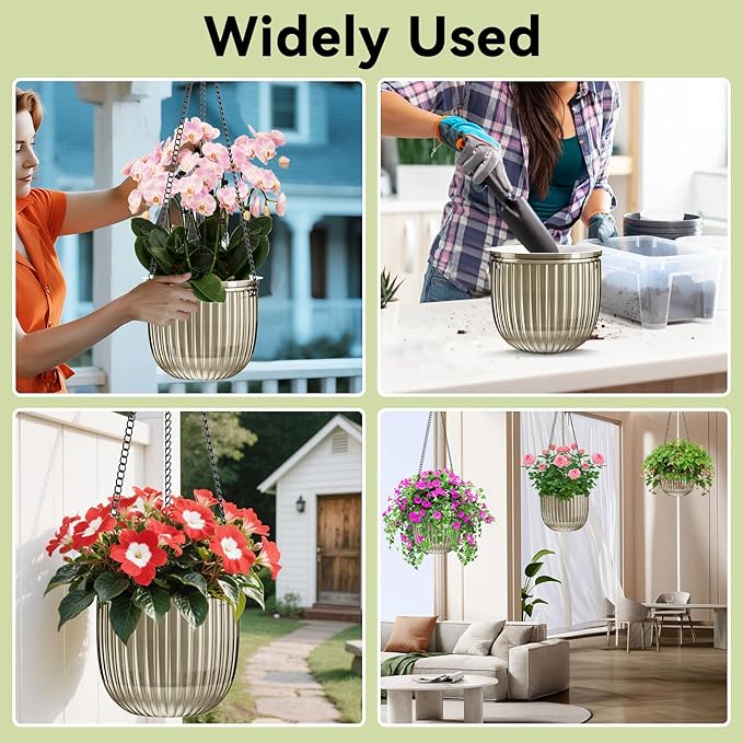 ZeeDix 3 Pack Self Watering Hanging Planters, 6.5 Inch Indoor Plant Pots with 3 Hooks Visible Water Level and Drainage for Home, Wall, Window Decor Outdoor Use(Starry Gray)