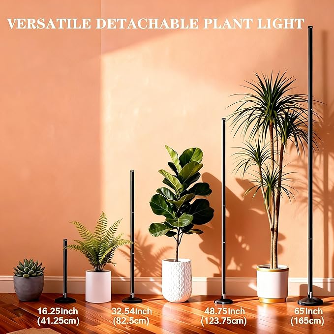 65 Inch Vertical Grow Lights for Indoor Plants: 48W, 6000K, 336 LEDs Full Spectrum LED Standing Plant Lights with Timer and 10 Level Dimmable Plant Growing Lamp for Greenhouse with Hanging Accessory