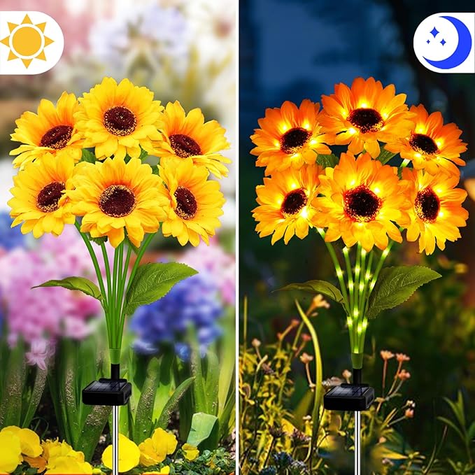 Solar Garden Lights 6 Pack 36 Sunflower Lights, Sunflowers Birthday Gifts for Mom Women Grandma, Waterproof Solar Flower Light for Outdoor Decor, Decorative Stakes for Yard,Landscape,Patio,Pathway