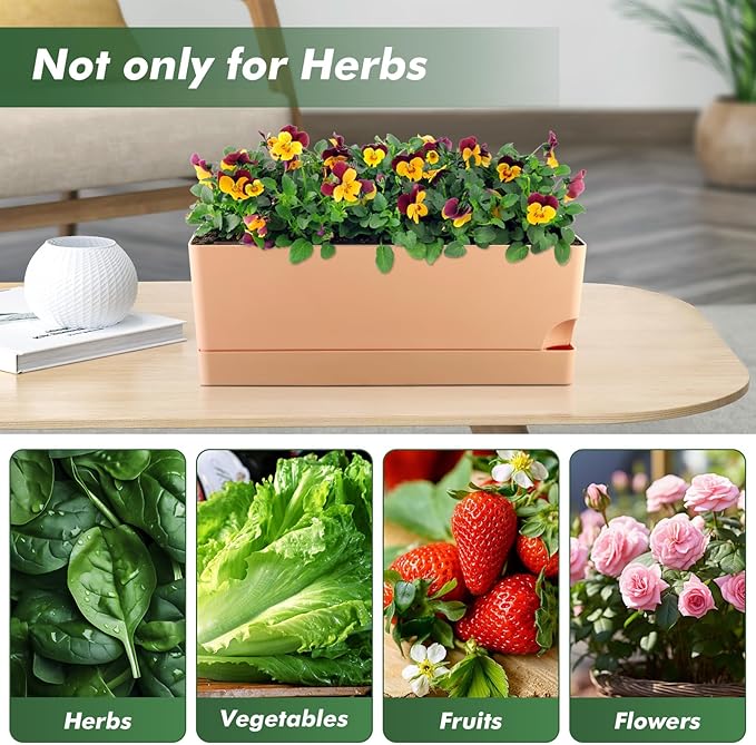 4 Pack Self Watering Pots for Indoor Plants 17 Inches Window Boxes Planters Rectangular Flower Pots Rectangle Herb Pots Large Plant Pots with Drainage Holes and Saucers Windowsill Planter, Orange