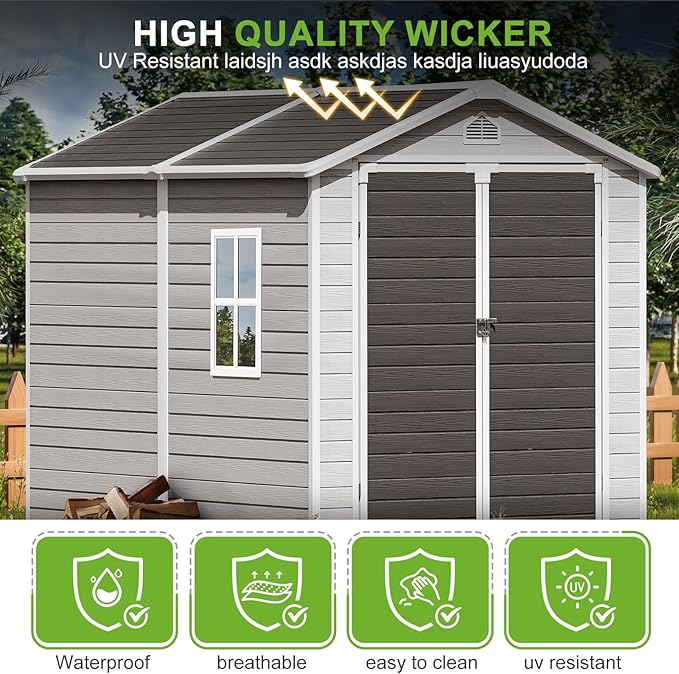 Plastic Sheds 6x8 Shed Resin Outdoor Storage with Floor Included, All-Weather Lockable Garden Tool Storage Cabinet