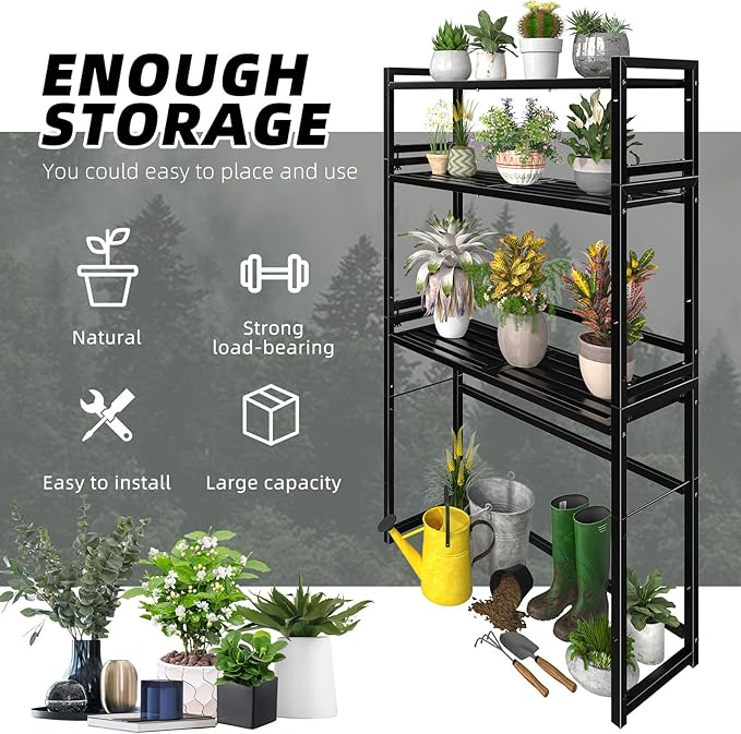 3 Tier Metal Plant Stand Outdoor Indoor, Heavy Duty Stackable Plant Shelf, Tall Waterproof Flower Pot Holder Rack for Garden, Patio, Balcony, Porch, Display Rack, Black