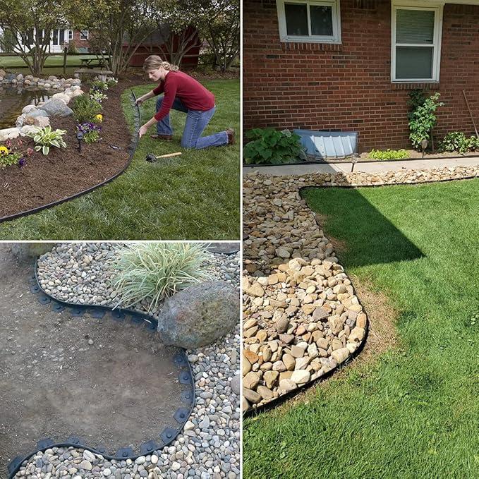 Landscape Edging 49FT,Garden Edging Borders Black [Extra Tall 4IN High] with 75pcs Plastic Stakes, Lawn Edging Flexible DIY Fence for Landscaping,Flower Bed,Grass,Gravel,Tree Surrounding