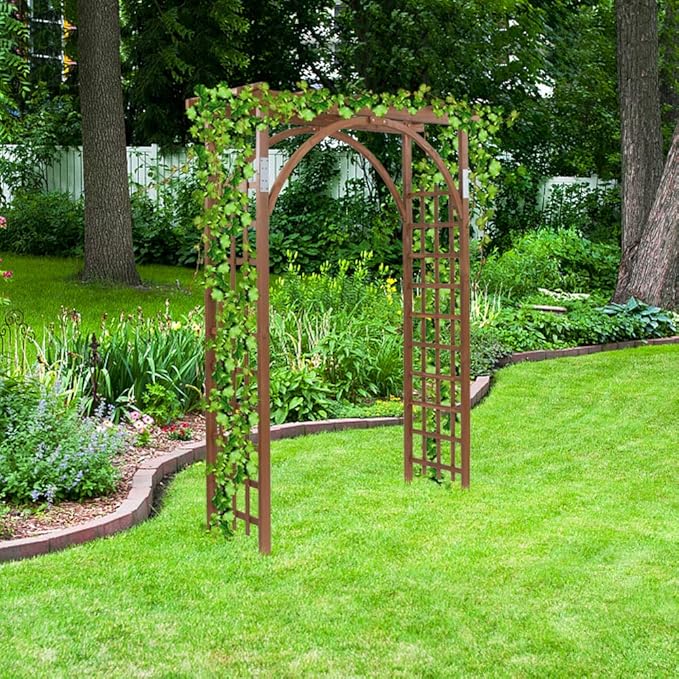 Outvita 7 Ft Wooden Garden Arbor Arch, Fir Wood Arbour Trellis, Pergola Archway for Wedding Ceremony Decoration Pergola Plant Climbing Rose Vines Lawn Courtyard Patio Dark Brown