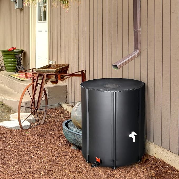 50 Gallon Collapsible Rain Barrel, Portable Rainwater Collection System, Rain Catcher Barrel, Water Storage Tank with Two Spigots and Overflow Kit, Rain Water Barrel Collector for Garden, Black