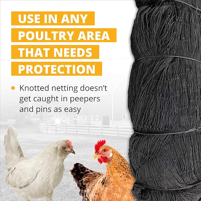 Stromberg’s 2” Mesh Heavy Duty Knotted Aviary Netting, UV Resistant Polyethylene Fiber for Game Birds, Pheasants & Poultry, 85 Lbs Break Strength Durable Against Weather and Predators, Size 50' x 100'