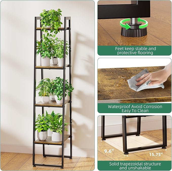 Simple Trending 4-Tier Indoor Plant Stand with 3 Adjustable Grow Lights, Heavy Duty Metal & Wood Ladder Shelf for Multiple Pots - Timer Function, Rust-Proof, Ideal Gift for Plant Lovers, Black