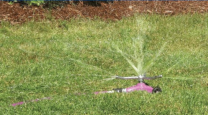 Dramm 15055 ColorStorm Premium 3-Arm Whirling Sprinkler with Heavy-Duty Metal Wheeled Base, Blue