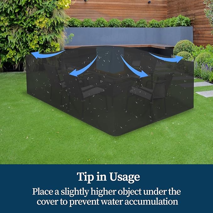 Easy-Going Rectangle Patio Furniture Cover Waterproof Outdoor Dining Table and Chair Cover Anti-UV Outside Sectional Sofa Set Covers (126" L x 63" W x 28" H, Black)
