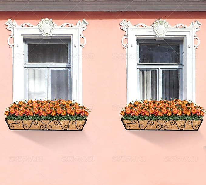 Y&M 30 Inch Butterfly Window Deck with Coco Liner, Fence Metal Hanging Flower Planter Window Basket Deck Railing Planter Boxes for Outdoor Garden Lawn 2pcs