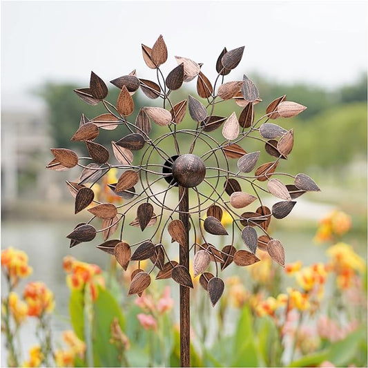 Yard Garden Wind Spinners - Large Wind Spinners Outdoor Metal, Kinetic Lawn Patio Wind Sculptures Windmill Decor (Copper Leaves, 23" W x 84" H)