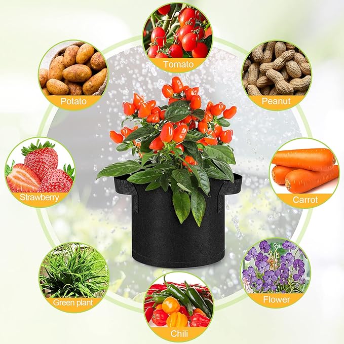 Nuanchu 60 Packs 2 Gallon Grow Bags Bulk Aeration Fabric Pot with Handles Thickened Nonwoven Garden Bags to Healthy Root Growth Vegetables Heavy Duty Grow Pots Planting Bag Planter for Flower Fruits