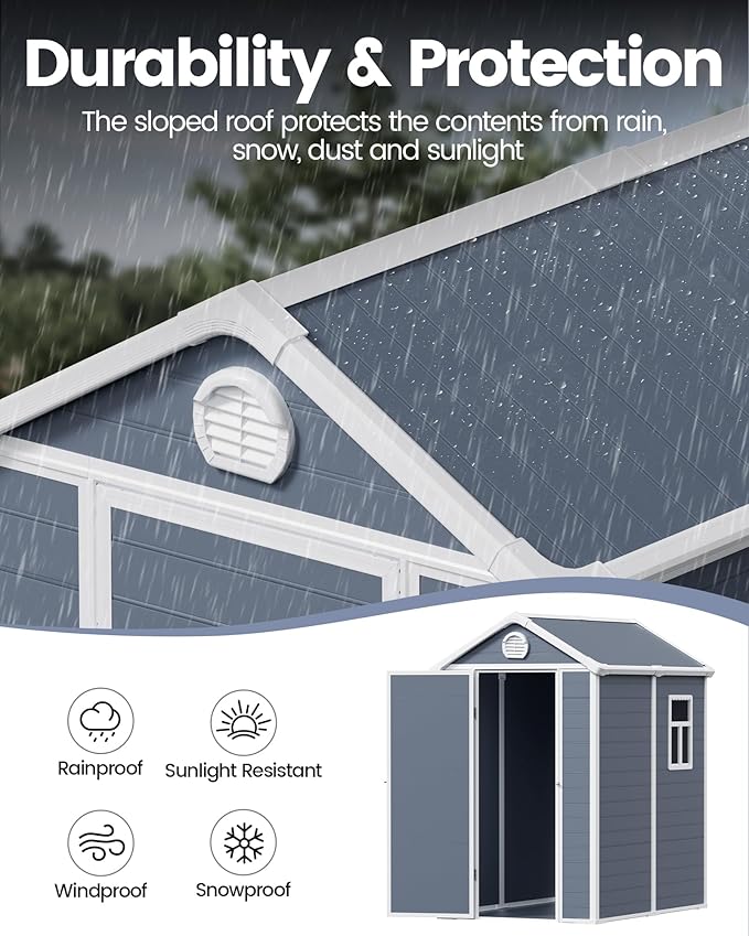 6x4.5 Large Outdoor Storage Shed with Floor, Spacious Tool Shed for Lawn Mower, Bike, and Patio Furniture, Includes Lockable Door and Ventilation, Dark Gray