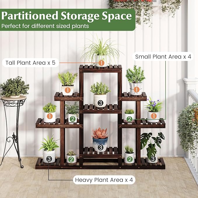 Giantex Plant Stand Indoor & Outdoor, 6 Tier Wood Flower Pot Stand for Multiple Plants, Plant Holder Display Rack, Ladder Storage Rack Plant Shelf for Living Room Balcony Garden Patio