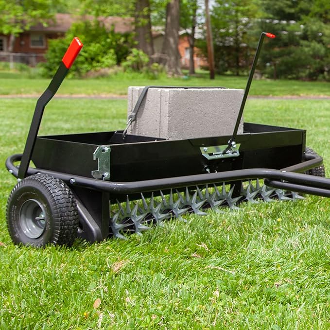 Brinly AS2-40BH-P Tow Behind Combination Aerator Spreader with Weight Tray, 40-Inch, Flat Black