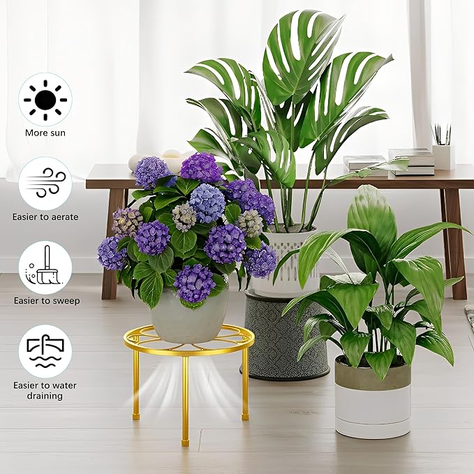 5-piece set of Metal Plant Potted Flower Racks,Heavy-Duty Flower Pot Plant Racks,Anti-Rust Iron Flower Racks for Indoor and Outdoor Home Garden Patio Decoration(GoldFlower)