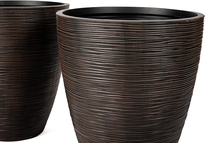RTS Home Accents Newport 50‑Gallon Flat‑Back Rain Barrel with Stand & Planter Bundle – Bronze | Removable Lid, UV-Stabilized Outdoor Water Storage