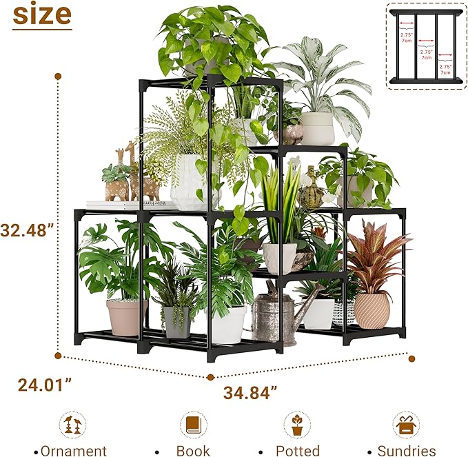 Plant Stand Indoor Plant Shelf Outdoor Metal Plant Rack for Multiple Plants 9 Pots Ladder Plant Pot Holder for Living Room Patio Garden Home Decor