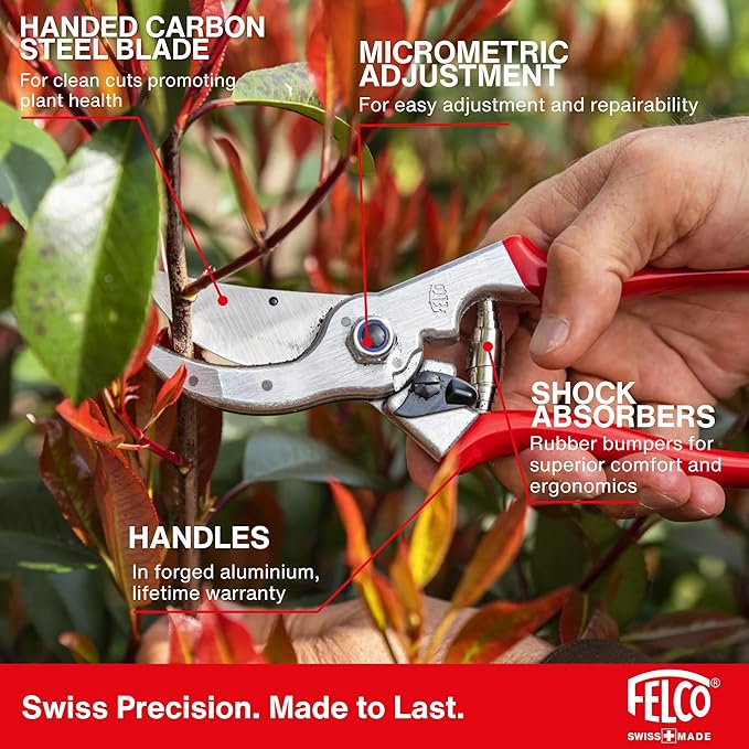 Felco F4 Pruning Shears – 9.25" Swiss-Made Garden Clippers for Pruning | Hand Pruners for Gardening | Garden Tool Cutter with Precision Bypass Blade, Aluminum Body, Replaceable Parts, Nut/Bolt Model