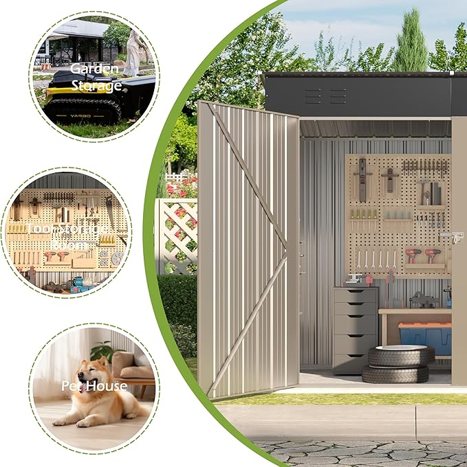 Outdoor Metal Shed, 6x4 FT Metal Shed with Slopping Roof and Lockable Doors, Waterproof Outdoor Tool Storage Clearance for Garden, Backyard
