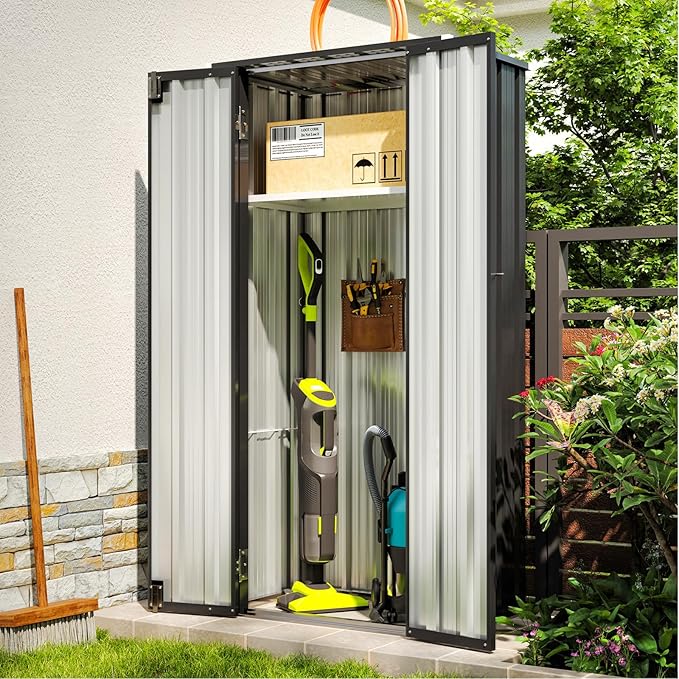 Aoxun 22 Cu.Ft Outdoor Storage Cabinet Outdoor Metal Shed with 2 Adjustable Shelves 3 Layer Indoor& Outdoor Waterproof Vertical Storage Shed for Patio Garden, Garage, Porch (Dark, 2.5'x1.5')