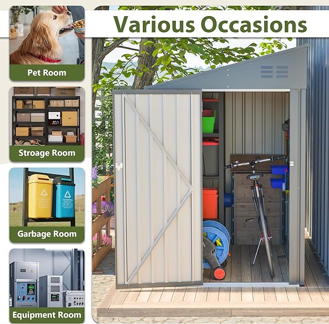 4×7 FT Outdoor Metal Storage Shed,Heavy-Duty Lean to Storage Shed with Lockable Door and Reinforced Beams,All Weather Waterproof Storage House W/2 Air Vents,for Backyard,Patio,Lawn,Dark Gray